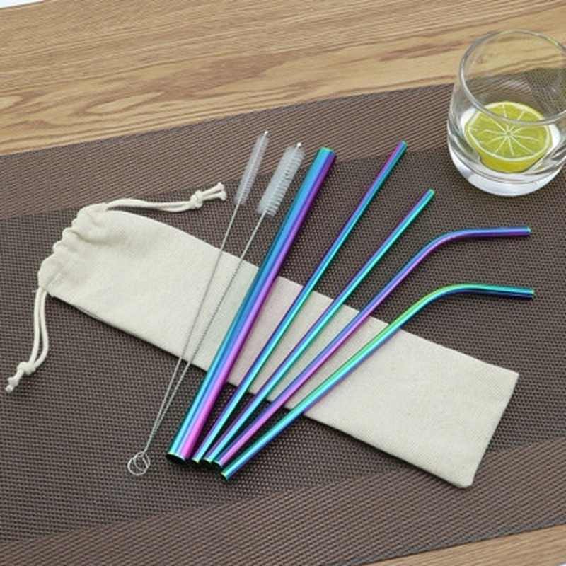 7 Pcs Reusable Drinking Straw High Quality 304 Stainless Steel Metal Straw with Cleaner Brush For Mugs